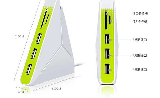 Sandwich shape  HUB with 3 usb ports,1 sd and tf card slot